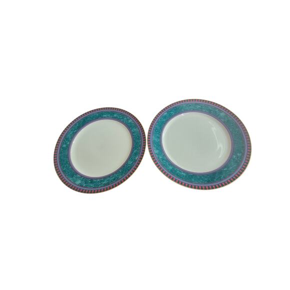 Mikasa Vintage California La Scala Geometric Dinner Plates Set of Two Porcelain - Picture 1 of 9